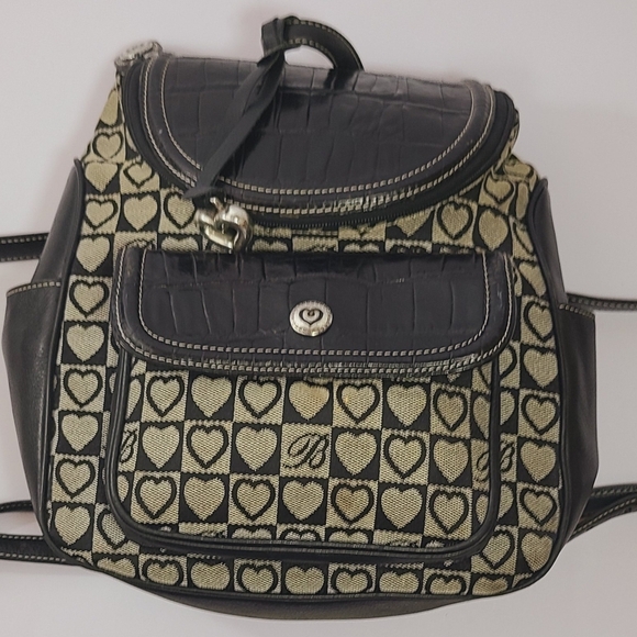 Stylish Brighton Black and Cream Heart Pattern Backpack Style Bag - Picture 1 of 15